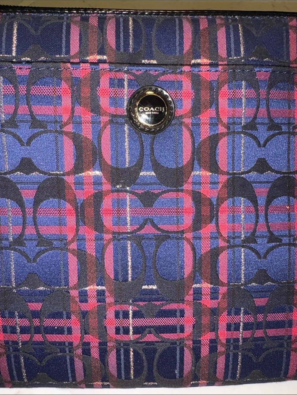 Coach Navy and Pink Plaid Signature Tech Sleeve